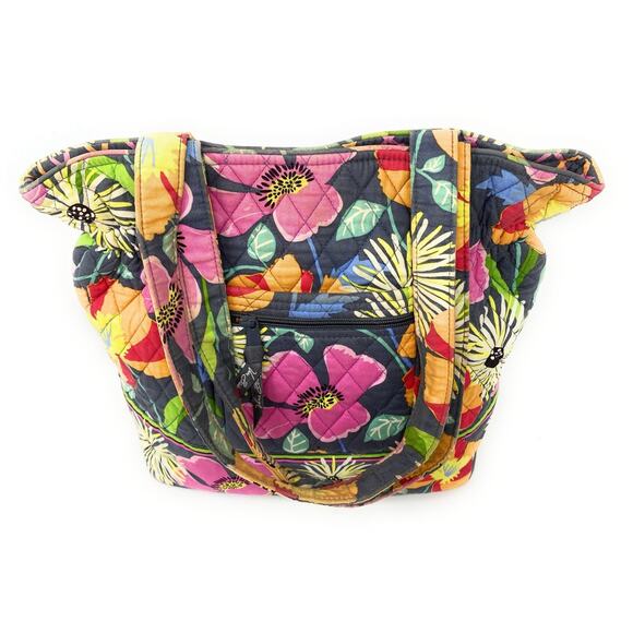 Vera Bradley Laura Bag Jazzy Blooms Gray Pink Purse Shoulder Tote Bird Floral - Picture 4 of 7